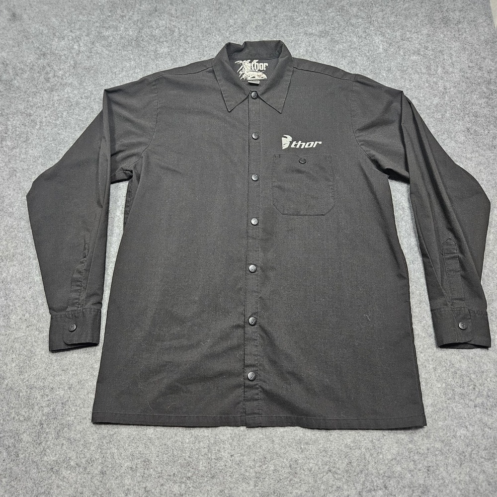 Thor Motorcycle Logo Black Long Sleeve Snap Front Shirt Mens‎ Large